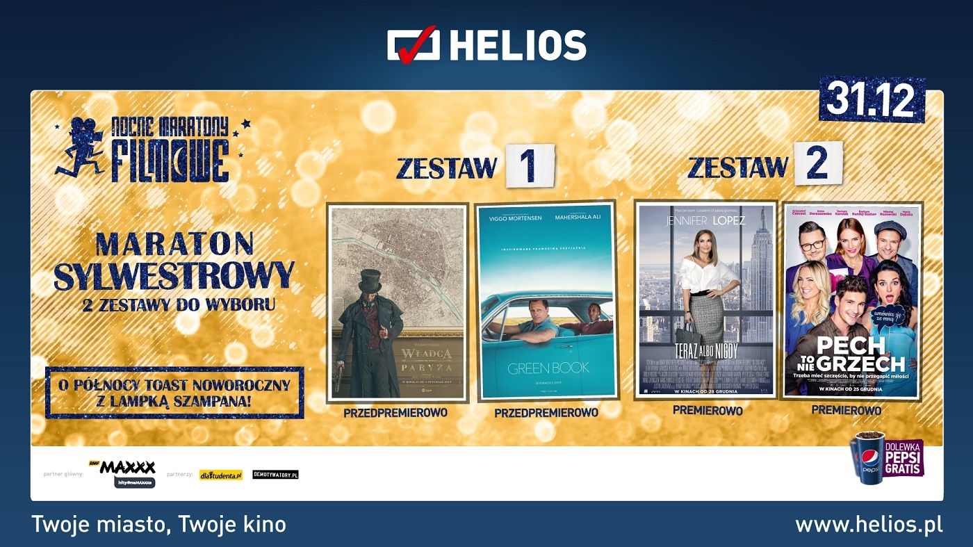 Maraton Sylwestrowy w kinach Helios. Dwa zestawy filmowe do wyboru